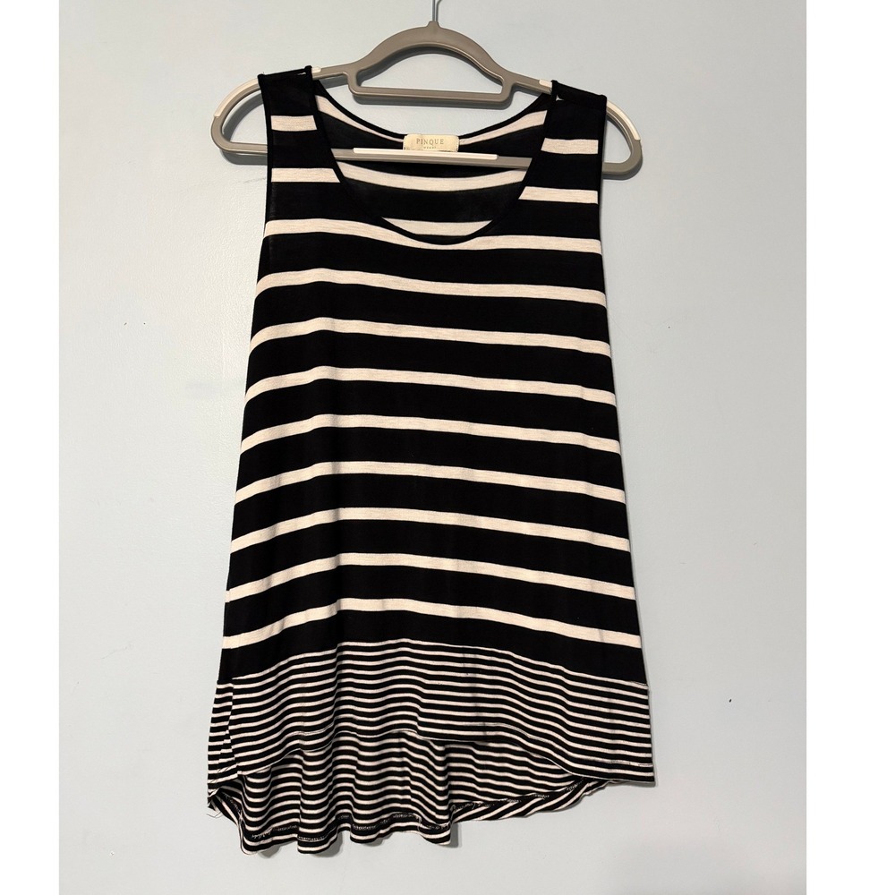 Pinque Women's 1X Black White Striped Racerback Tank Top High Low Hem 2518